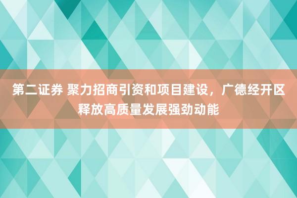 第二证券 聚力招商引资和项目建设，广德经开区释放高质量发展强劲动能