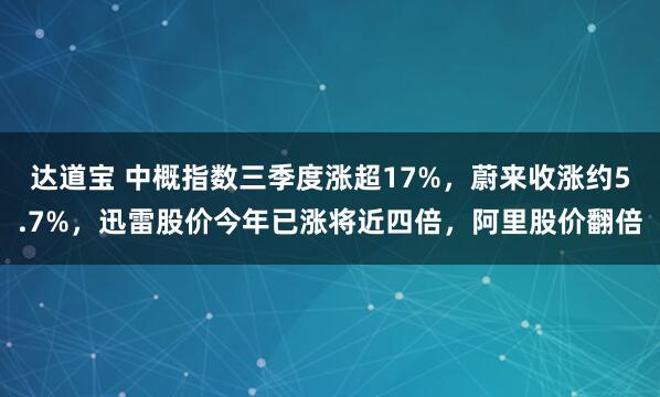 达道宝 中概指数三季度涨超17%，蔚来收涨约5.7%，迅雷股价今年已涨将近四倍，阿里股价翻倍