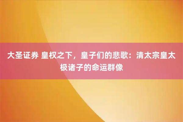 大圣证券 皇权之下，皇子们的悲歌：清太宗皇太极诸子的命运群像